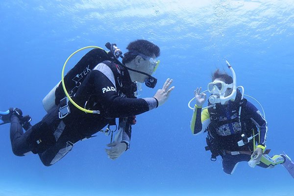 diving instructor with student diving instructor with student